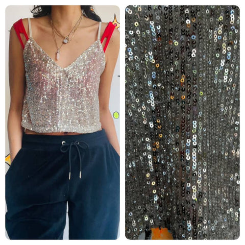 Vintage Y2K | Silver Sequin Glam Fairy Grunge Cami Top | Size Small