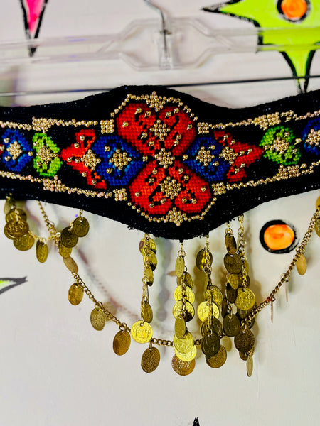 Vintage 1940s Afghan Tribal Kuchi Belt – Gypsy Bellydance Costume - Coin Adorned