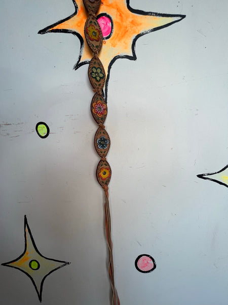 Boho Fairy Grunge Western Fringe Leather Belt Rainbow Concho