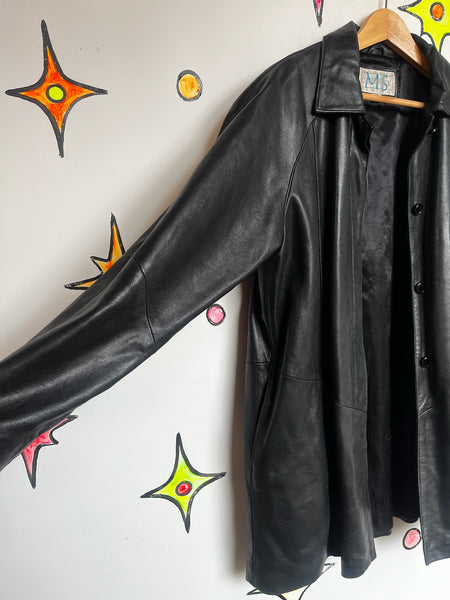 Vintage 80s 90s Black Leather Trench Coat – Goth Grunge Matrix Style – Size M