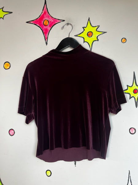 Vintage 90s | Stretchy Plum Velvet Mall Goth Fairy Grunge Crop Top | Size Large