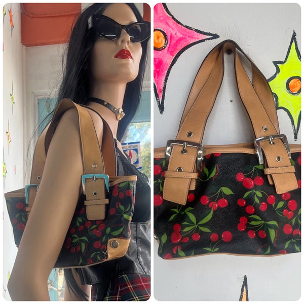 Vintage Kawaii 90s Y2K Black Cherries Mini Purse Duck Head Vinyl Shoulder Bag