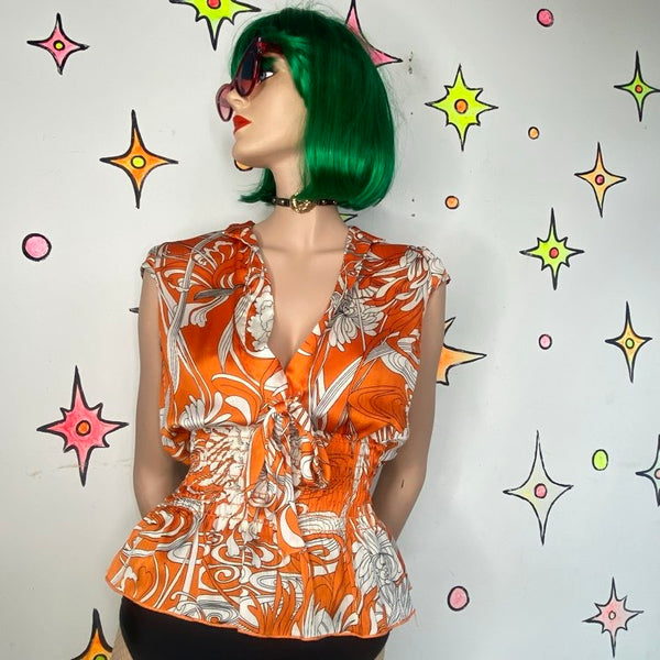 90s Y2K Abstract Tattoo Print Fairy Grunge Top Tiki Hawaiian Aesthetic M