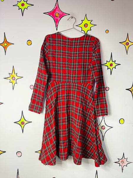 Vintage 90s Red Plaid Tartan Fit & Flare Mini Dress Holiday Party Punk Grunge XL