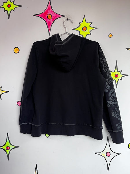 Vintage Y2K Black Mall Goth Grunge Hoodie | Fairy Tattoo Affliction-Style S/M