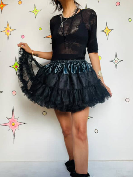 Vintage Black Goth Tutu Mini Skirt Y2K Extra Full Crinoline Babydoll Slip - S/M