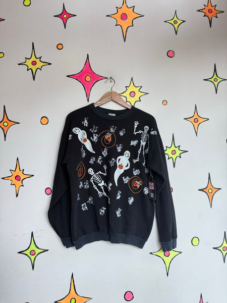 Vintage 80s Halloween Art Ugly Sweater Puffy Paint Sweatshirt Spooky Retro L/XL