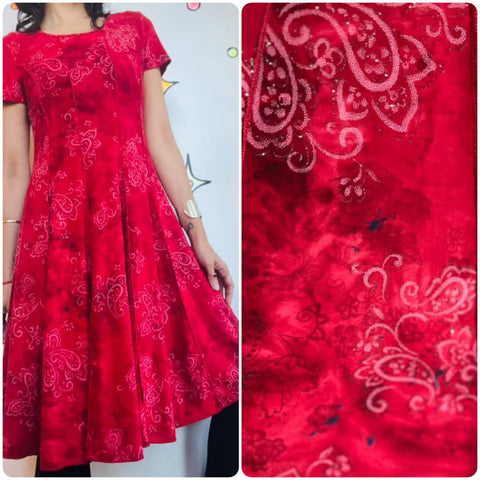 Y2K Red Fairy Boho Grunge Whimsy Goth Glitter Flowy Stretchy Midi Dress - S/M
