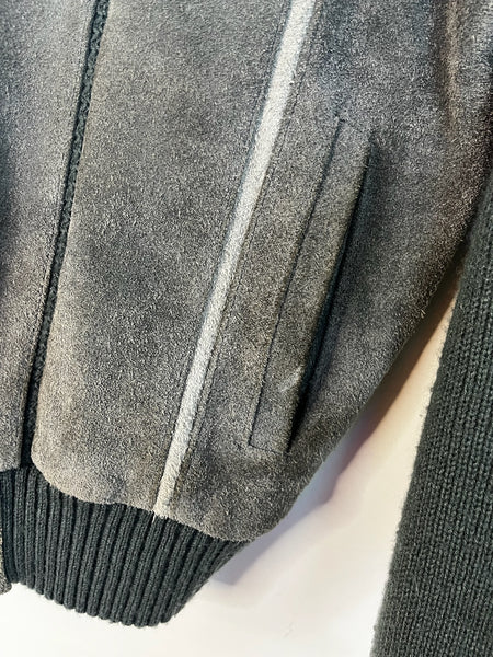 Vintage 90s Gray Suede Leather Bomber Sweater Moto Jacket - Retro Grunge - L