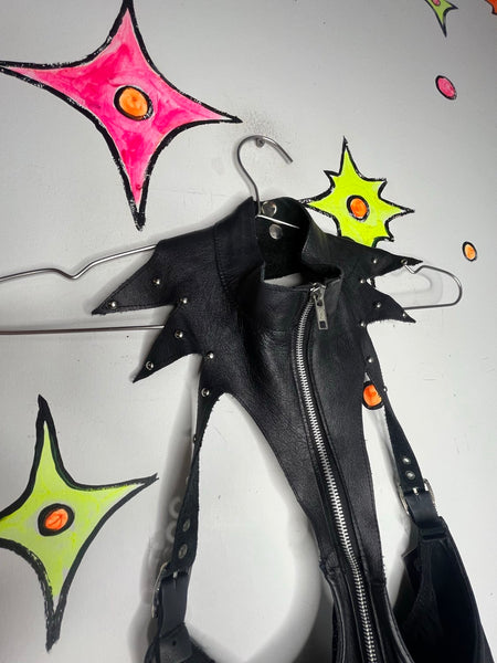 XTC Studded Leather Sexy Vampire Cutout Goth Dominatrix Harness Fetish Bodysuit