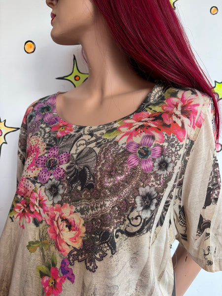 Vintage Y2K Affliction-Style Boho Grunge Fairy Tattoo Tee Embellished McBling XL