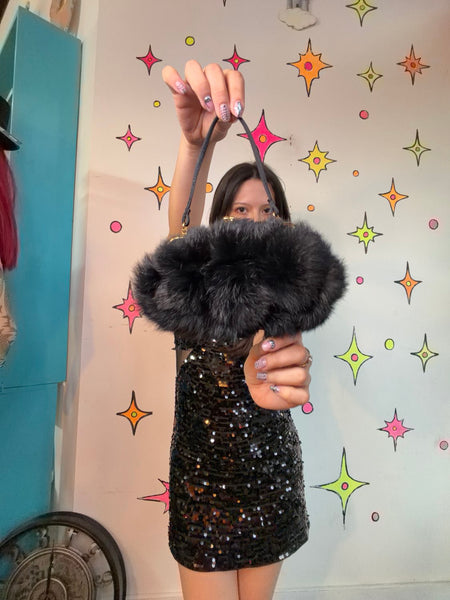 Vintage Black Fur Kiss Lock Purse | Old Hollywood Evening Bag Glam