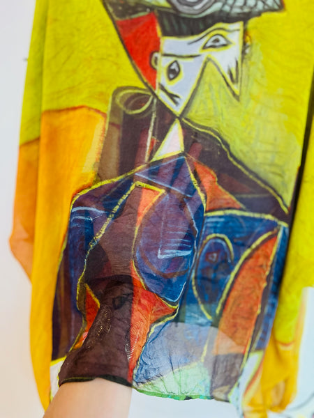 Wearable Art 100% Silk Picasso Cubism Sheer Blouse Gothic Avant-Garde - One Size