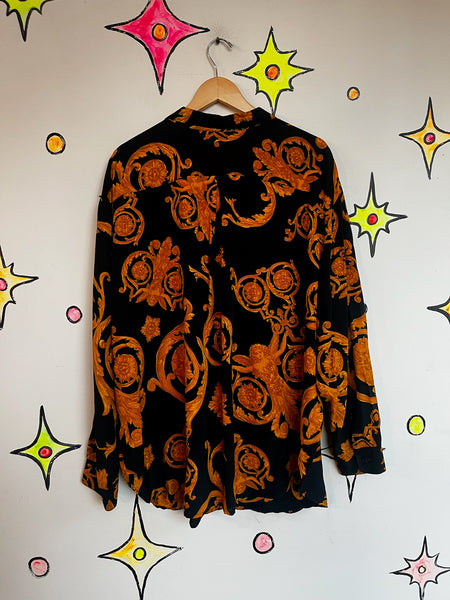 Boho Witchy Scarf Print Oversized Romantic Goth Shirt Dress - Angel Motif - XL+