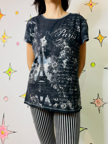 Y2K Grunge Paris Tattoo Print Tee Fairy Grunge Goth Romantic Vintage T-Shirt XL
