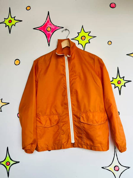 Vintage 60s 70s Groovy MOD Grunge Orange Retro Sporty Nylon Windbreaker Jacket S