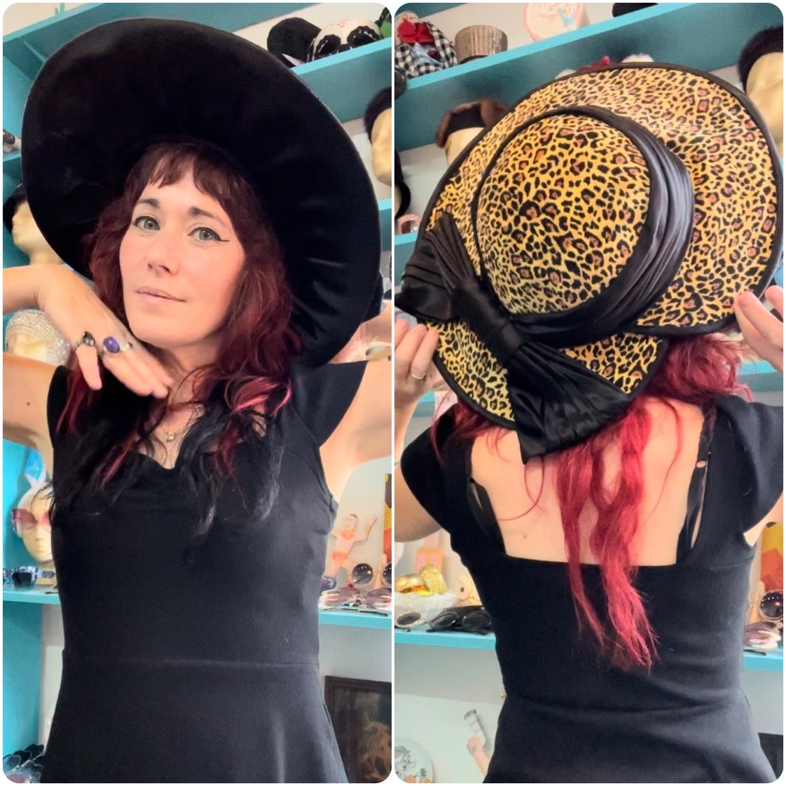 Vintage 50s | Halo Saucer Tilt Hat Delia Deetz Goth Beetlejuice | Leopard Print