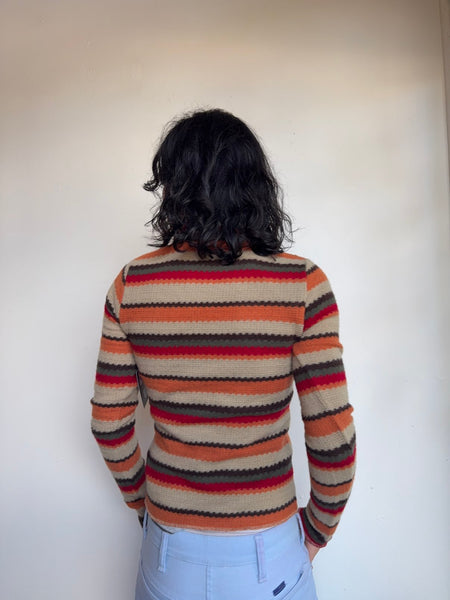 Vintage 90s Striped Fuzzy Turtleneck Sweater Cozy Grunge Y2K Knit S