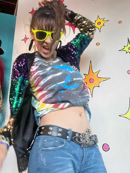 Vintage Sequin Bomber Jacket | Retro Mardi Gras Party Glam Maximalist M