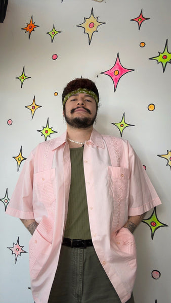 Pastel Pink Guayabera Shirt | Latin Cuban Classic Button-Up Haband Style – XL