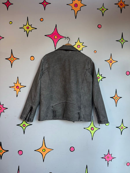 Y2K Distressed Vegan Leather Jacket | Grunge Goth Cyber Punk Rocker Jacket L