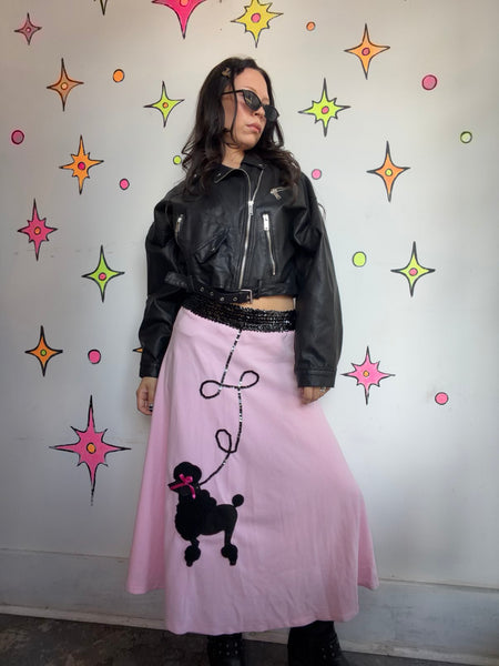 Vintage 50s Pink Poodle Skirt Rockabilly Circle Skirt Retro Sock Hop Costume - S
