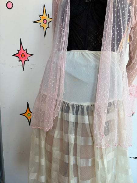 Vintage Off-White Fluffy Lace Petticoat Layering Underskirt Lolita Soft Grunge S