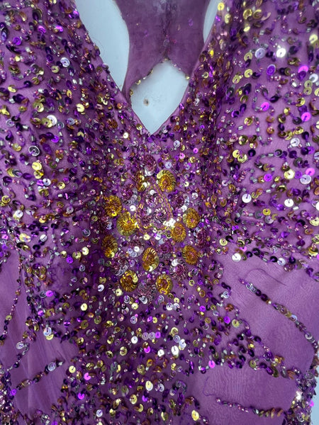 Vintage Y2K Glitter Glam Adrianna Papell Silk Fully Beaded Goddess Formal Gown 4