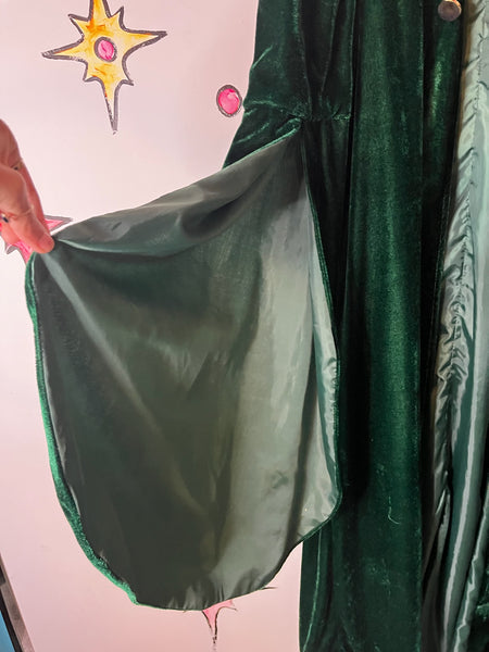 Emerald Green Velvet Goth Robe Witch Sorceress Bell Sleeve Fairy Grunge Goddess