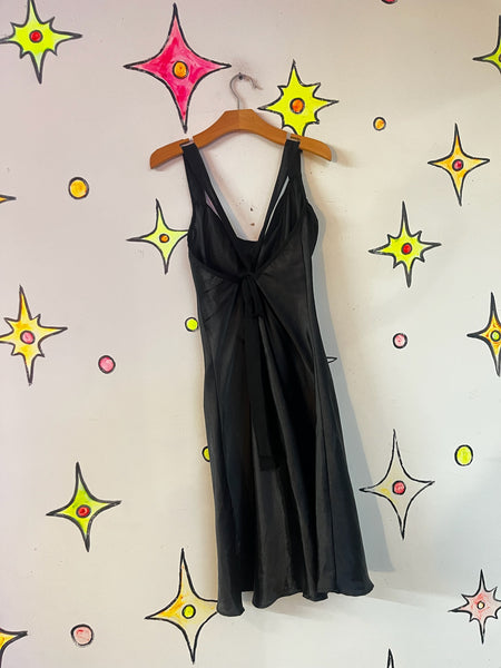 Vintage 90s Black Silky Slip Dress Lingerie Vamp Glam Goth Fairy Grunge M/L