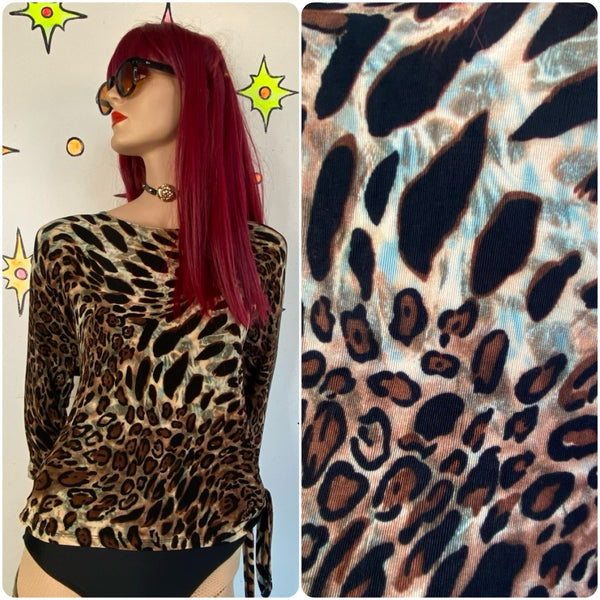 90s Leopard Slinky Stretch Side Tie Top Mirasol Casual Glam Indie Sleaze L/XL
