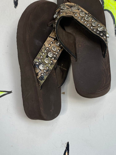 Y2K Rhinestone Vegan Snakeskin Platform Flip Flops Indie Sleaze McBling Sandal 7