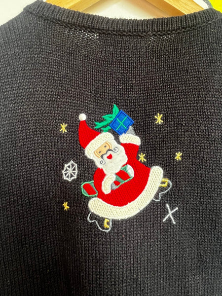 Black Ugly Christmas Sweater Vest Button Up Holiday Party Santa Festive Knit M
