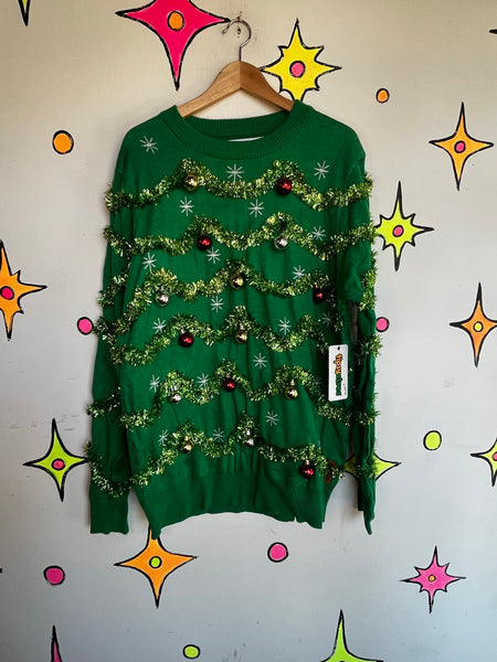 Tipsy Elves Christmas Sweater Ugly Tacky Holiday Ornament Tinsel XXL