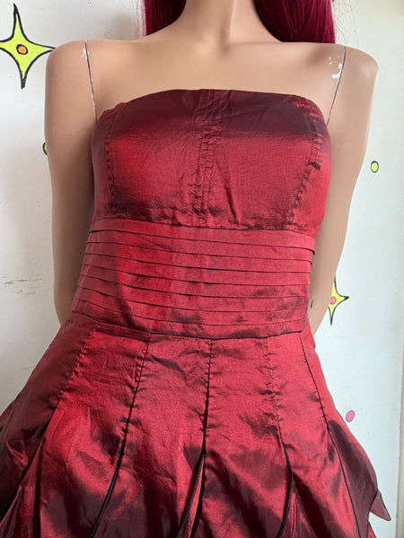 Y2K Red Iridescent Party Dress | Fairy Goth Coquette Glam Mini Dress Medium