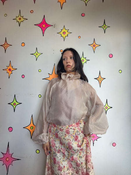 Romantic Victorian Blouse Sheer Ruffle Bow Neck Piratecore Ren Faire Clowncore L
