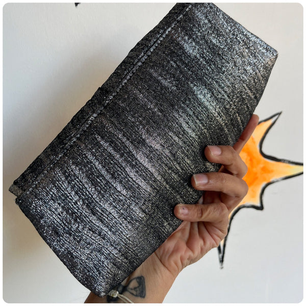 Vintage 70s 80s | Silver Metallic Envelope Clutch Handbag Purse Glam Disco