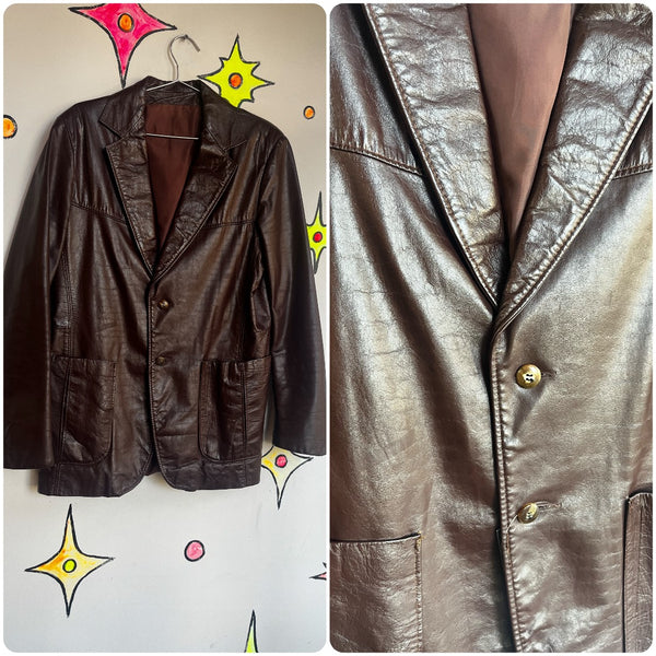 Vintage 70s | Men's Brown Genuine Soft Leather Blazer Jacket | 40