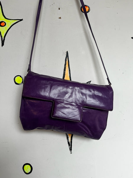 Vintage 1980s La Scala Purple Leather Crossbody Bag – Soft 80s Purse