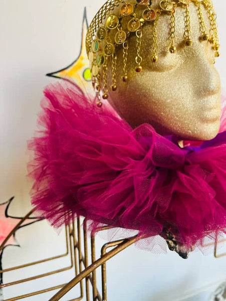 Circus Neck Ruff – Clowncore Cosplay Elizabethan Rococo Tulle Collar – Free Size