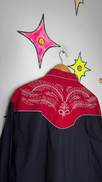 Men's Western Black and Red Pearl Snap Shirt Embroidered Cowboy Rodeo XL+