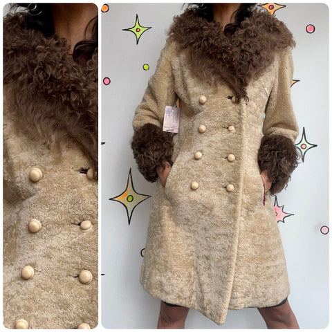 Vintage 70s | Mongolian Lamb Shearling Fur Trim Coat | Penny Lane | S M