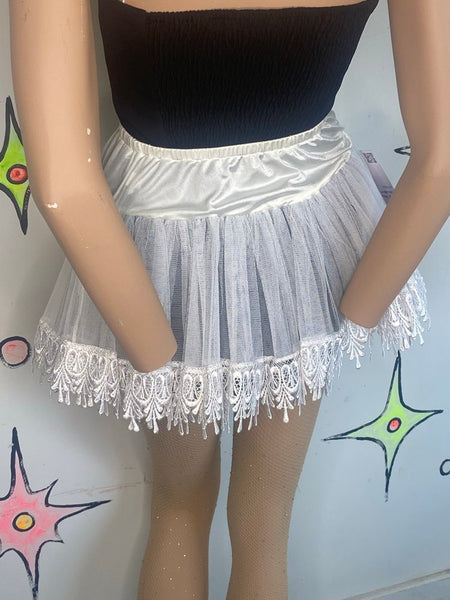 Y2K White Tulle Crinoline Tutu Cupcake Skirt Lolita Balletcore Steampunk S
