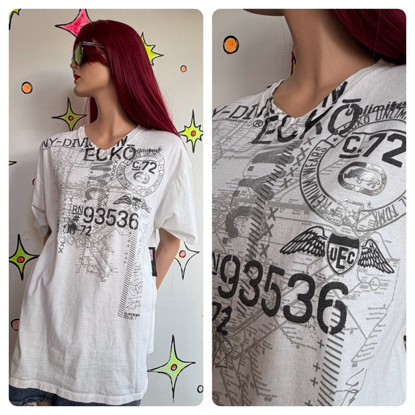 Y2K Ecko Graphic Tee Streetwear T-Shirt Skater Grunge Graffiti Print XL+