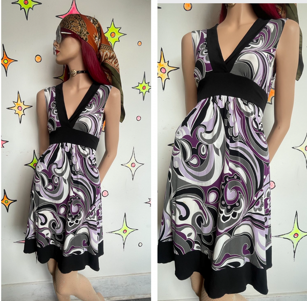 90s Y2K Earth-Tone Zigzag Embroidered Halter Dress - Fairy Grunge - Sz 4
