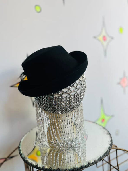 Vintage Glam 1940s Black Wool Hat with Feather – Glenover Henry Pollak