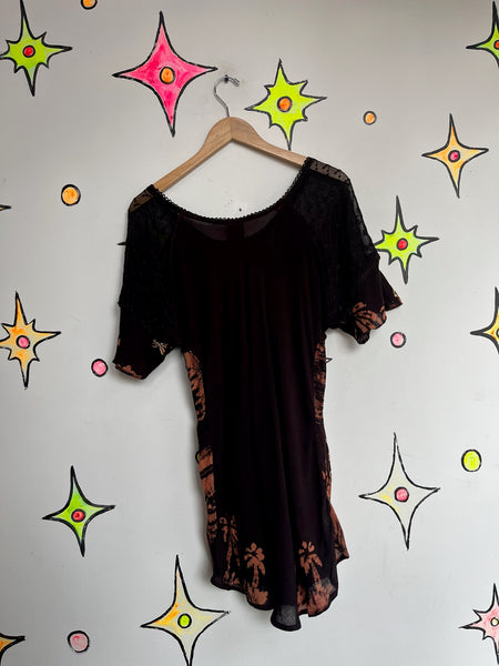 Y2K Piratecore Gauzy Cotton & Lace Mini Dress Embellished Boho Fairy Grunge L