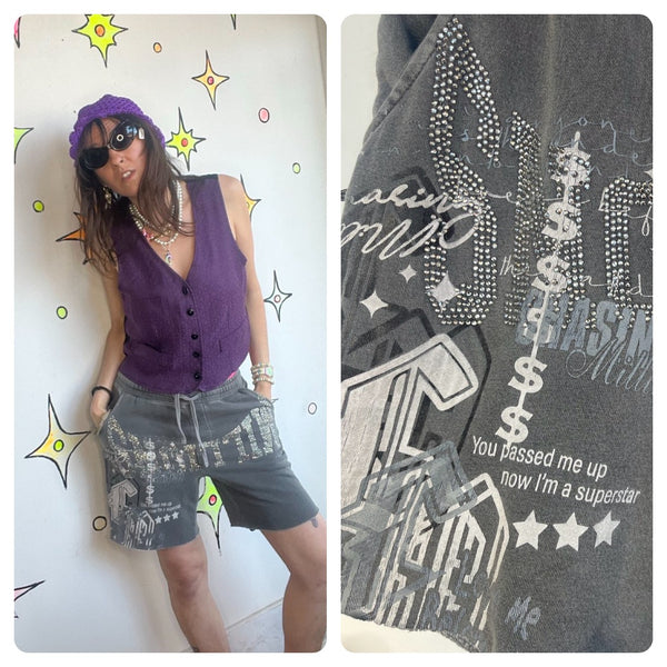 Y2K Bedazzled Lounge Shorts ' McBling Indie Sleaze - S