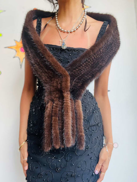 Vintage Hollywood Glam Mob Wife Mink Fur Scarf – 1950s Starlet Style