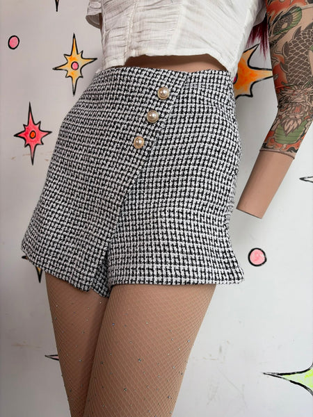 Y2K Preppy Glam Tweed Black & White Skort Bouclé Mini Chanel Style S